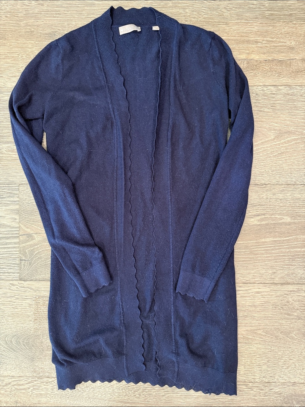 Open-Front Scallop-Trim Cardigan in Navy